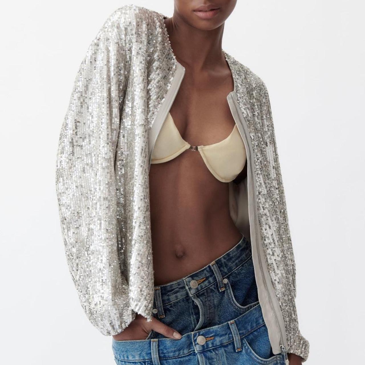 Sequin bomber jacket Zara, New with tags Size: