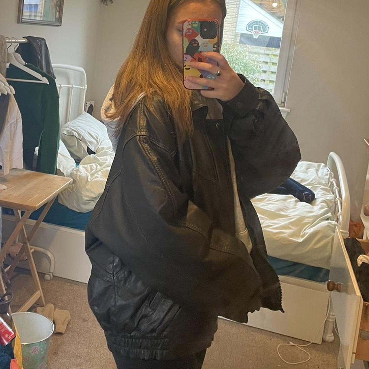 Leather bomber jacket, genuine leather Bought from... - Depop