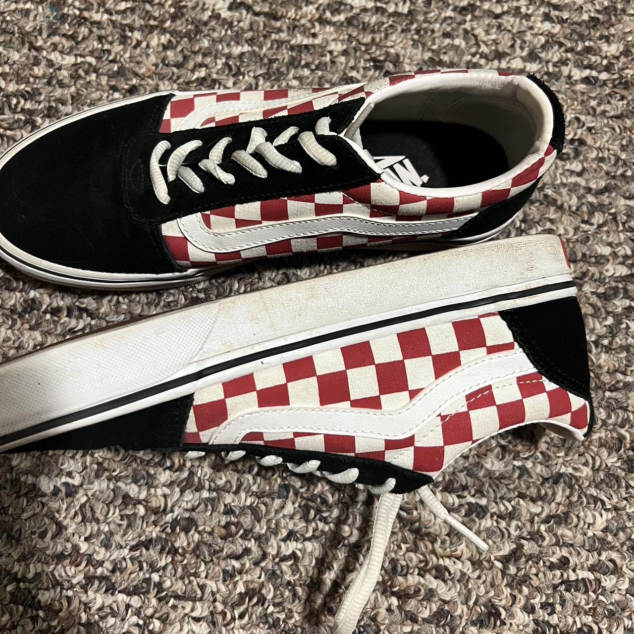 Vans red and black checkered Old Skool. Depop