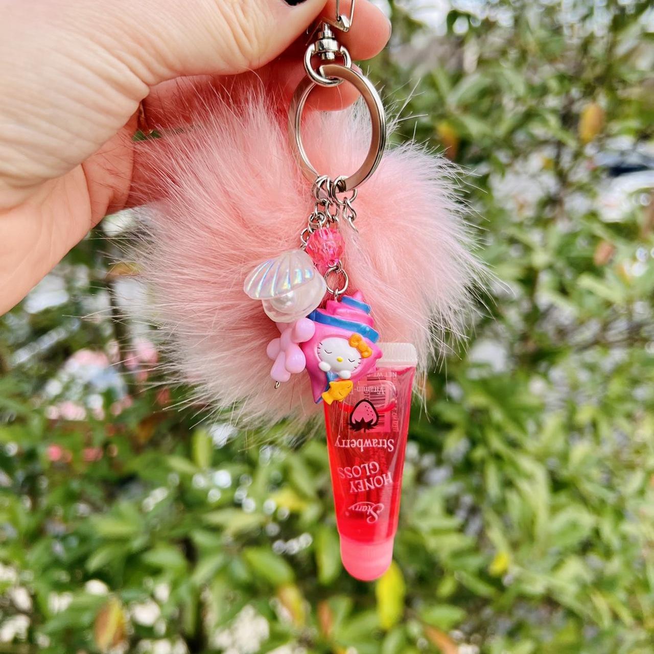 Puff Ball, Strawberry Lip Gloss Keychain