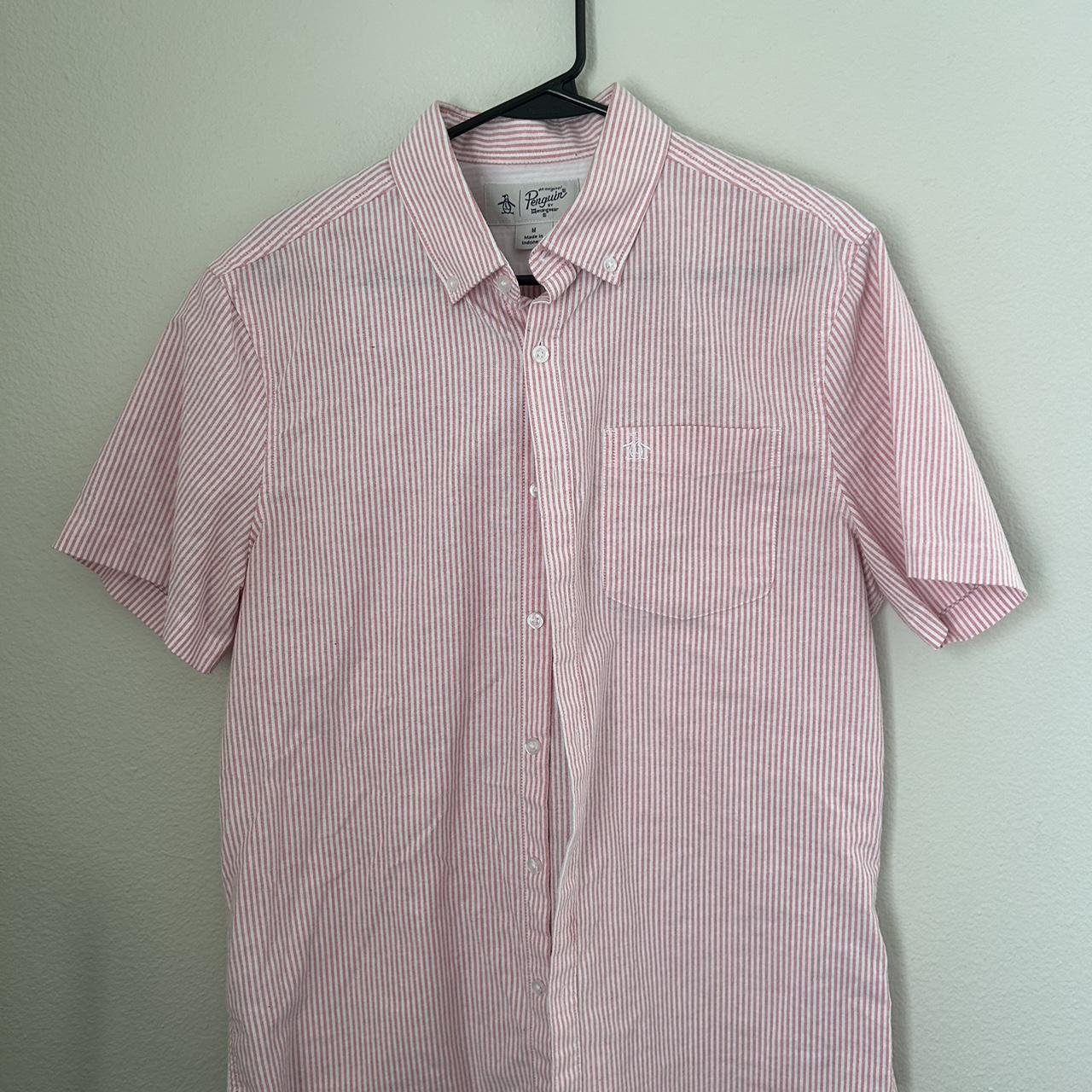 Pink and white button up shirt, Size M, Good condition