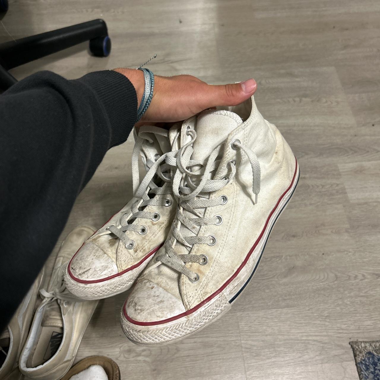 Dirty white sales high top converse