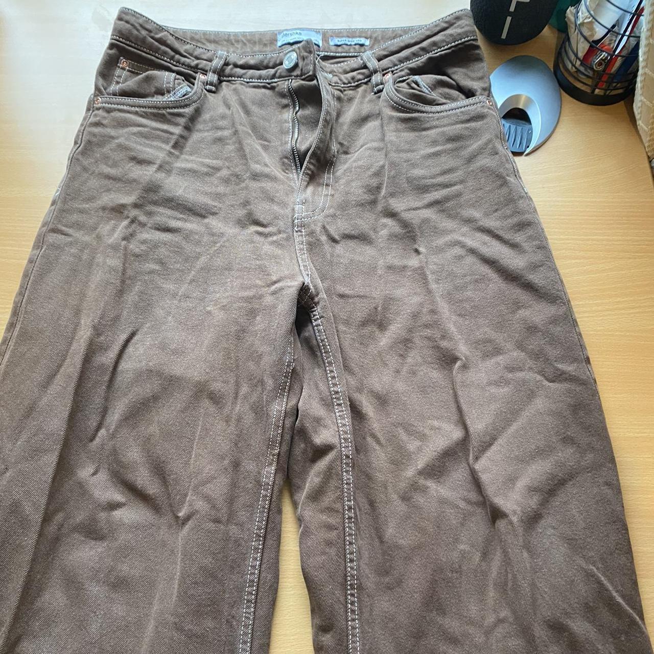 Bershka wide leg brown jeans So cool Good condition... - Depop