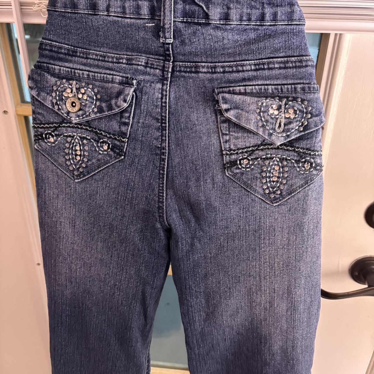 Low-rise blue MUDD denim jeans with rhinestone... | Depop