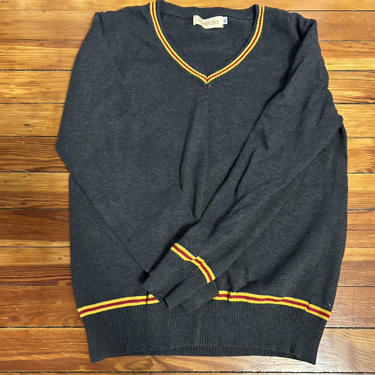 V-neck sweat with yellow and red accents. Show the... - Depop