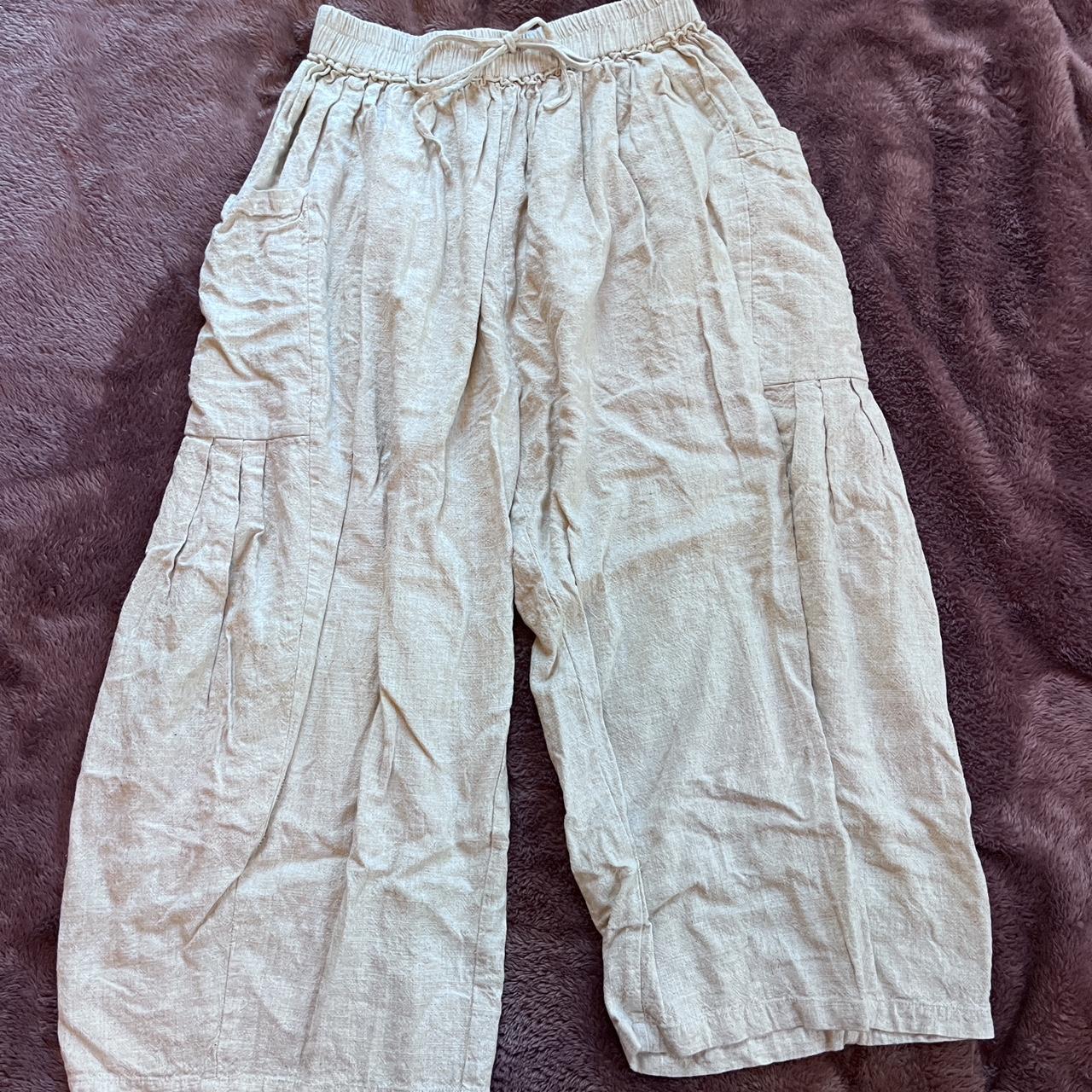 White Baggy Pants Hippie-style white linen/hemp... - Depop