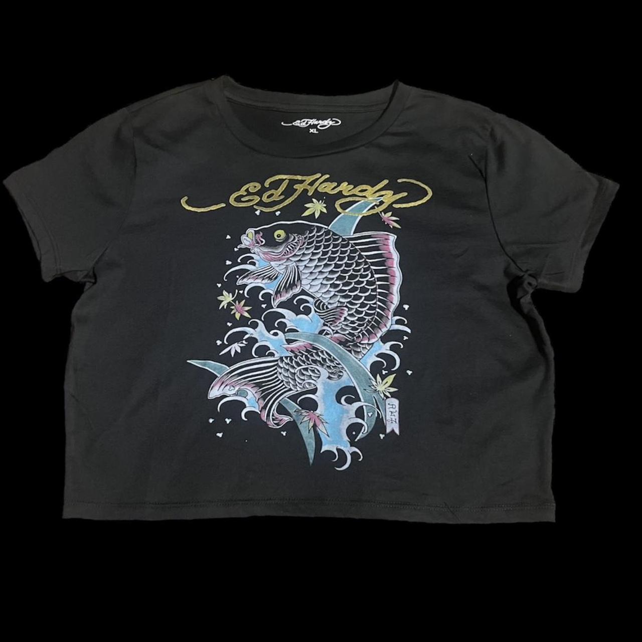 ed hardy fish out of water crop top nwt ptp 19” x... - Depop