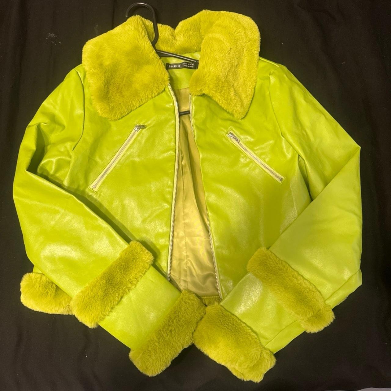 Lime green 2024 faux leather jacket