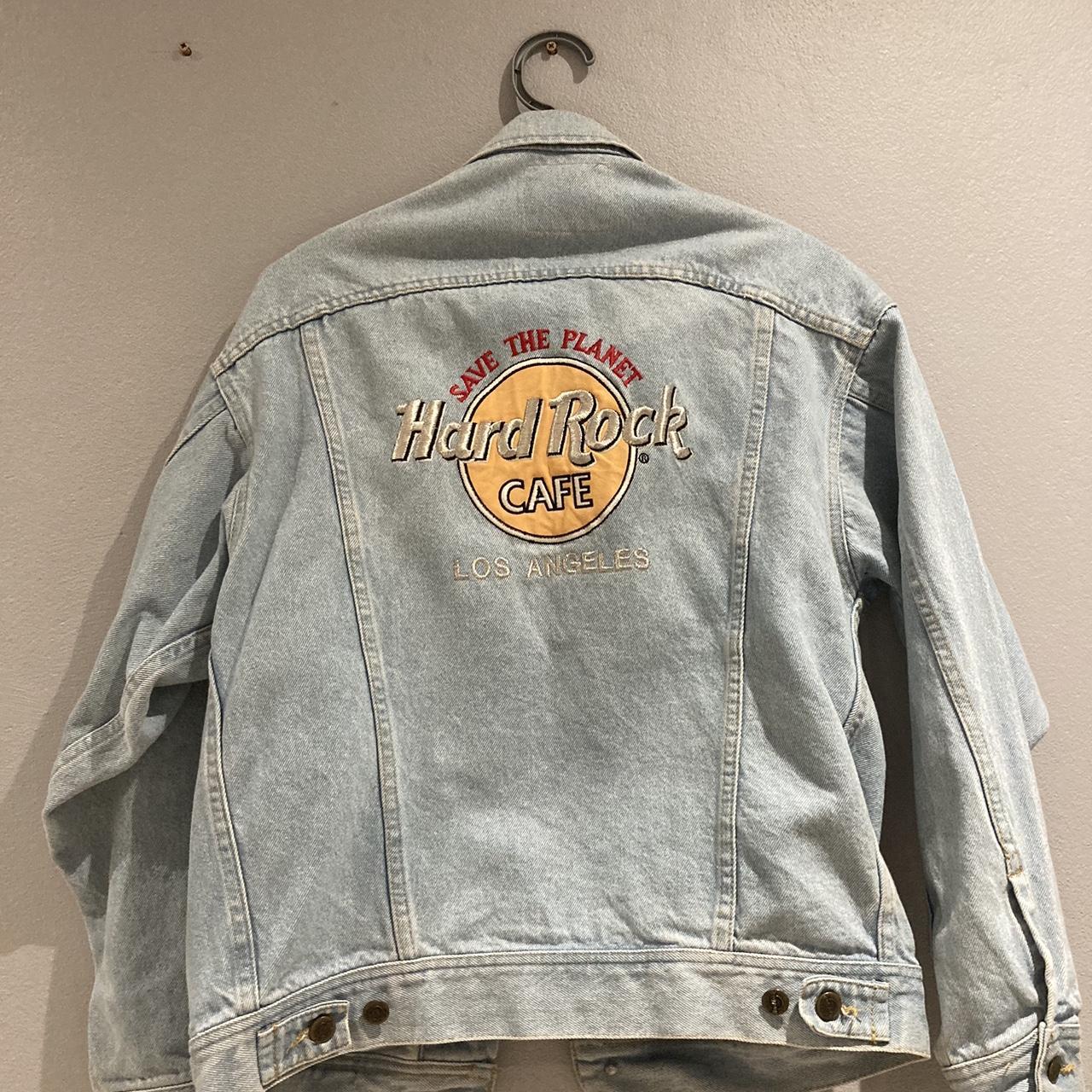 Hard Rock Cafe Women's Blue and Black Jacket | Depop