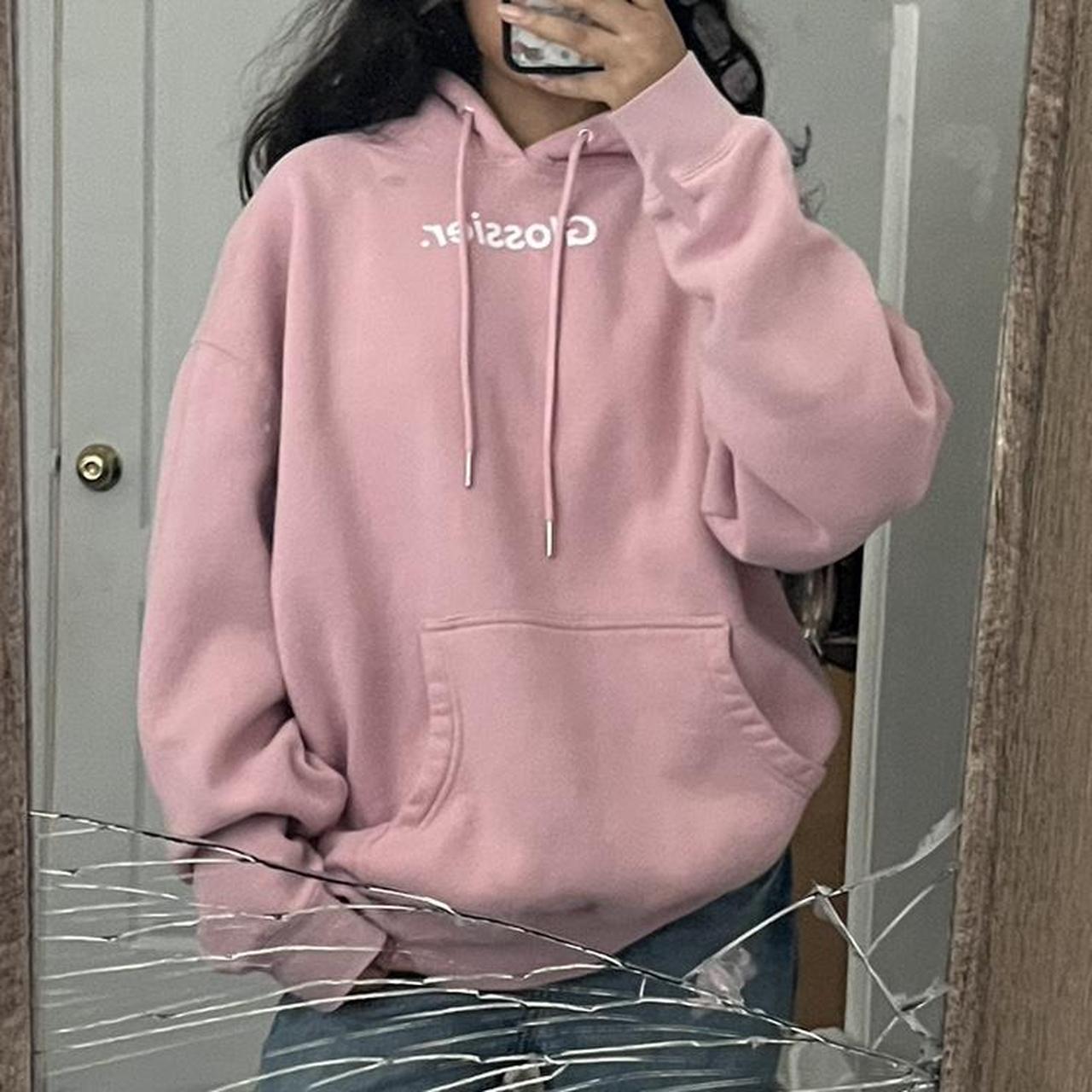 glossier pink hoodie 🎀 size medium for oversized fit - Depop