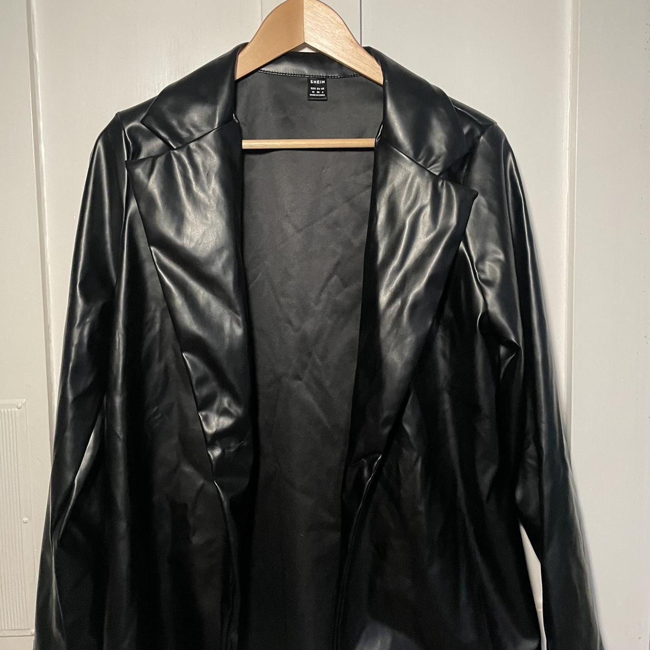 Black faux Leather blazer, Size S. Worn a few times.... - Depop