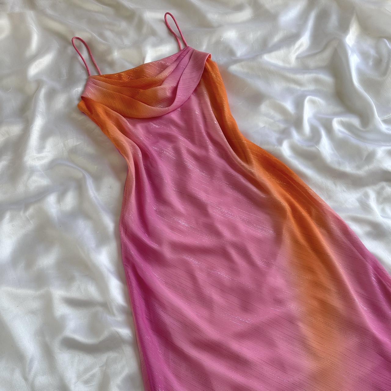 Vintage Ombré Pink & Orange Shimmery Cowl Maxi Dress... Depop