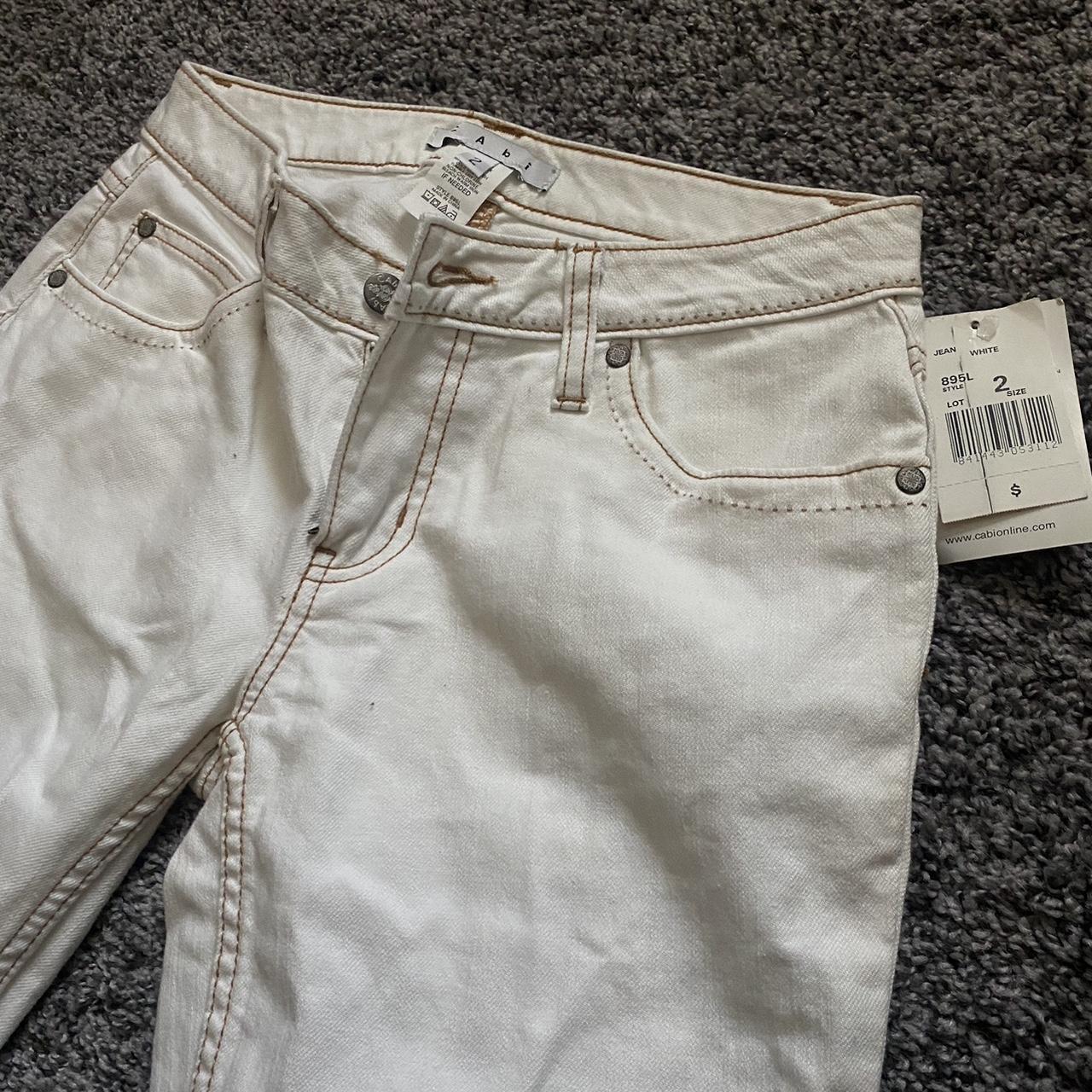 white flare jeans with brown stitching super cute... - Depop