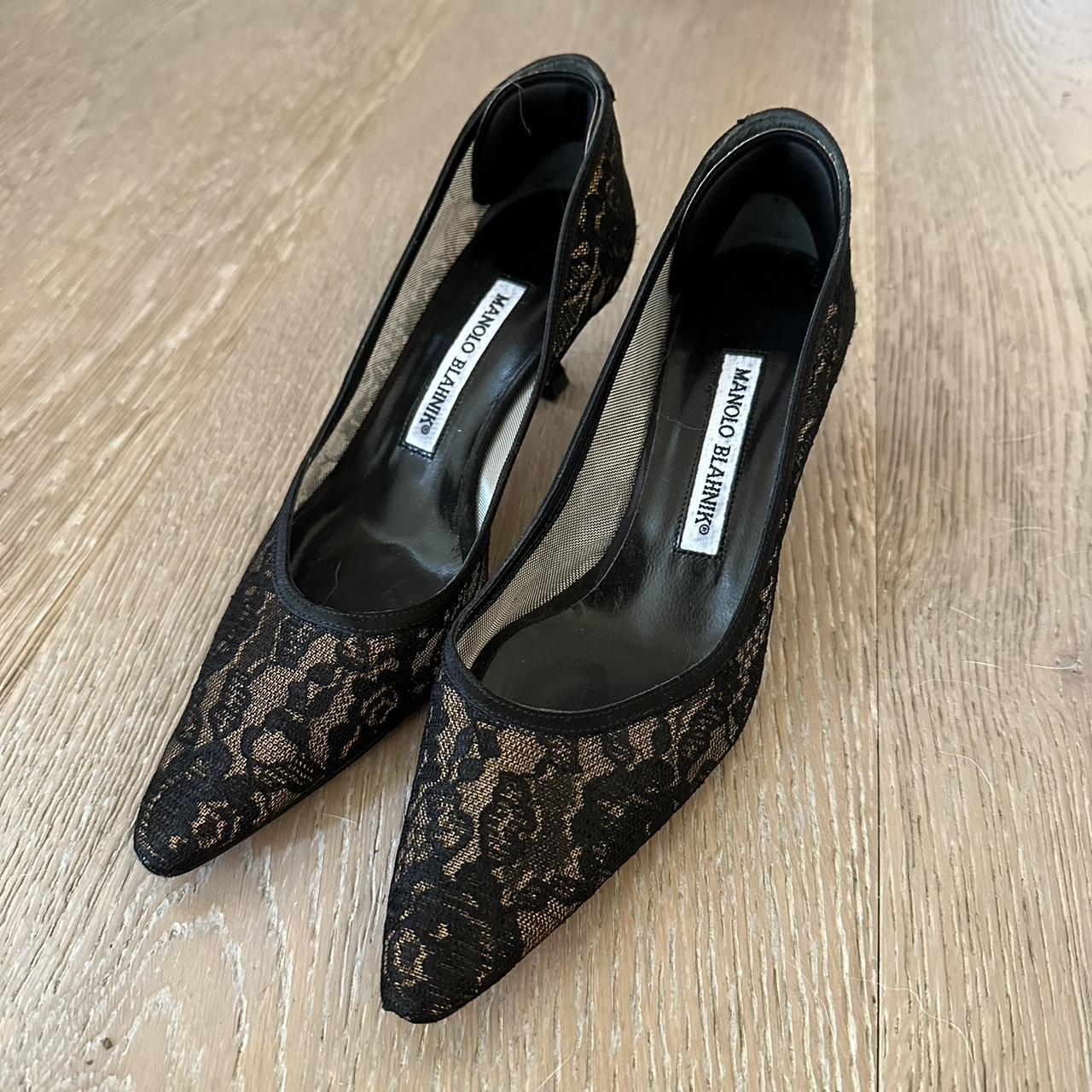 Manolo Blahnik Black Lace Kitten Heels - Depop