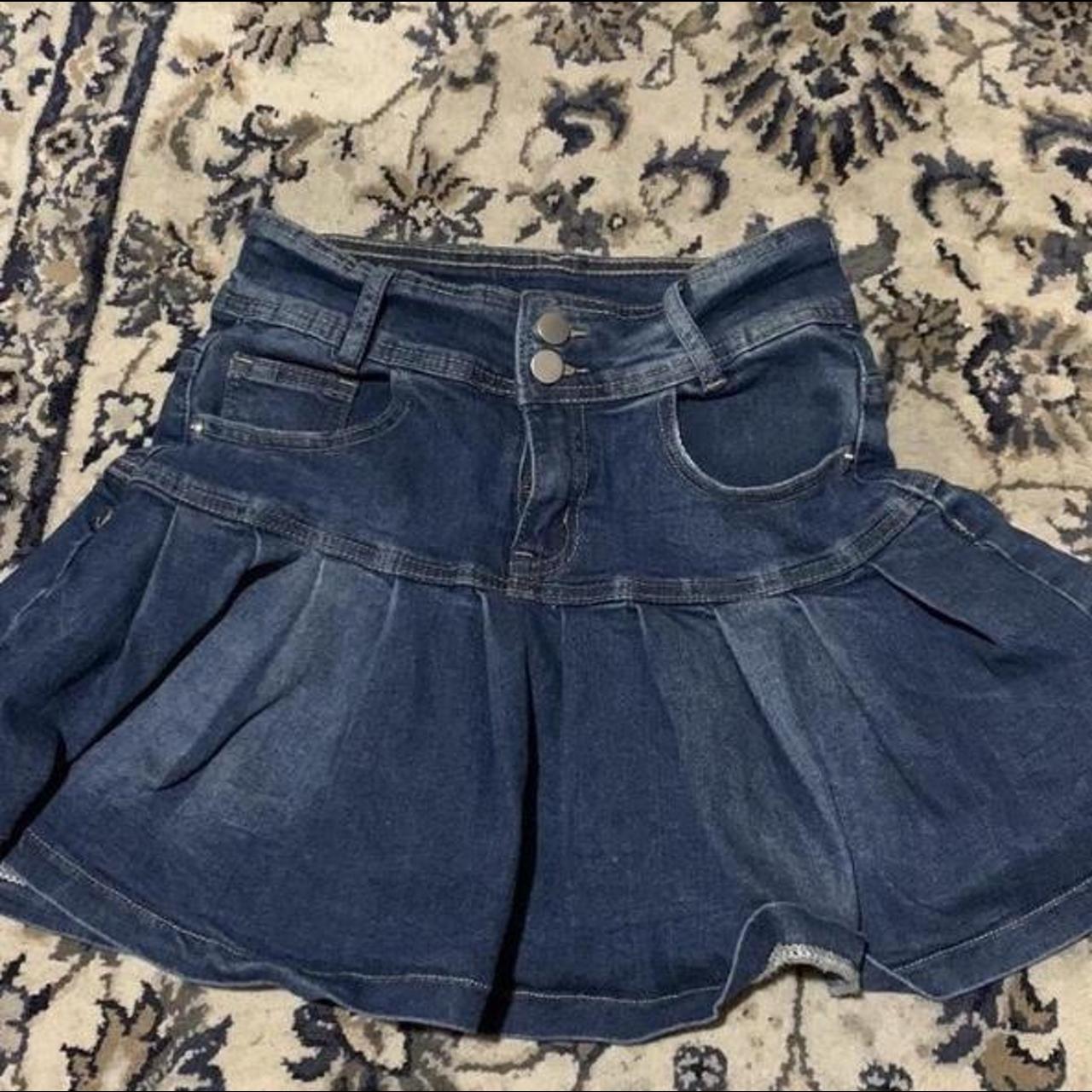 Denim pleated skirt! Really cute but way too small... - Depop