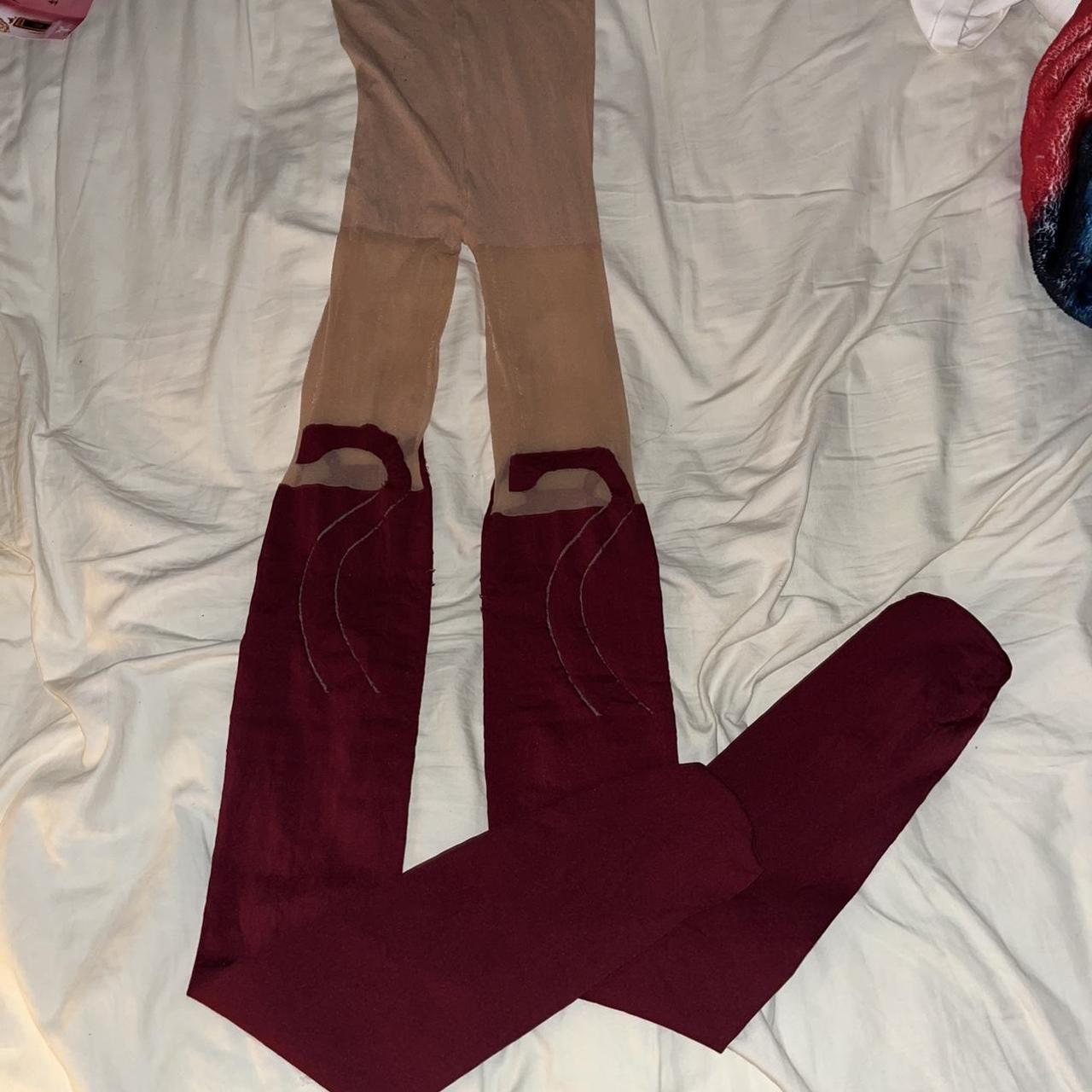 Hot Topic Women's Burgundy and Tan Hosiery-tights (3)
