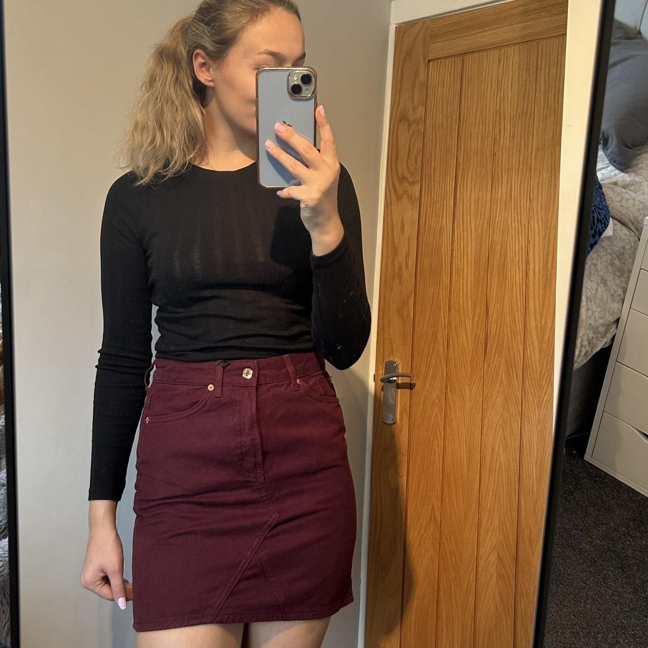 Burgundy denim skirt size 10 perfect for autumn