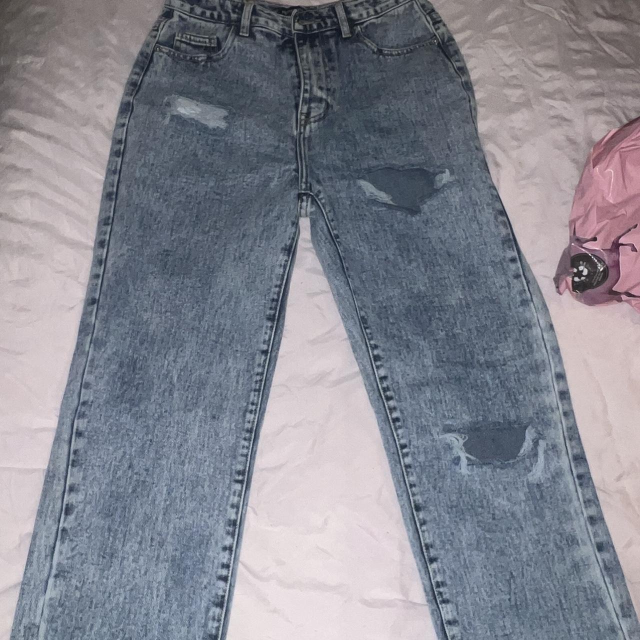 Ice Blue Ripped Split Hem Jeans