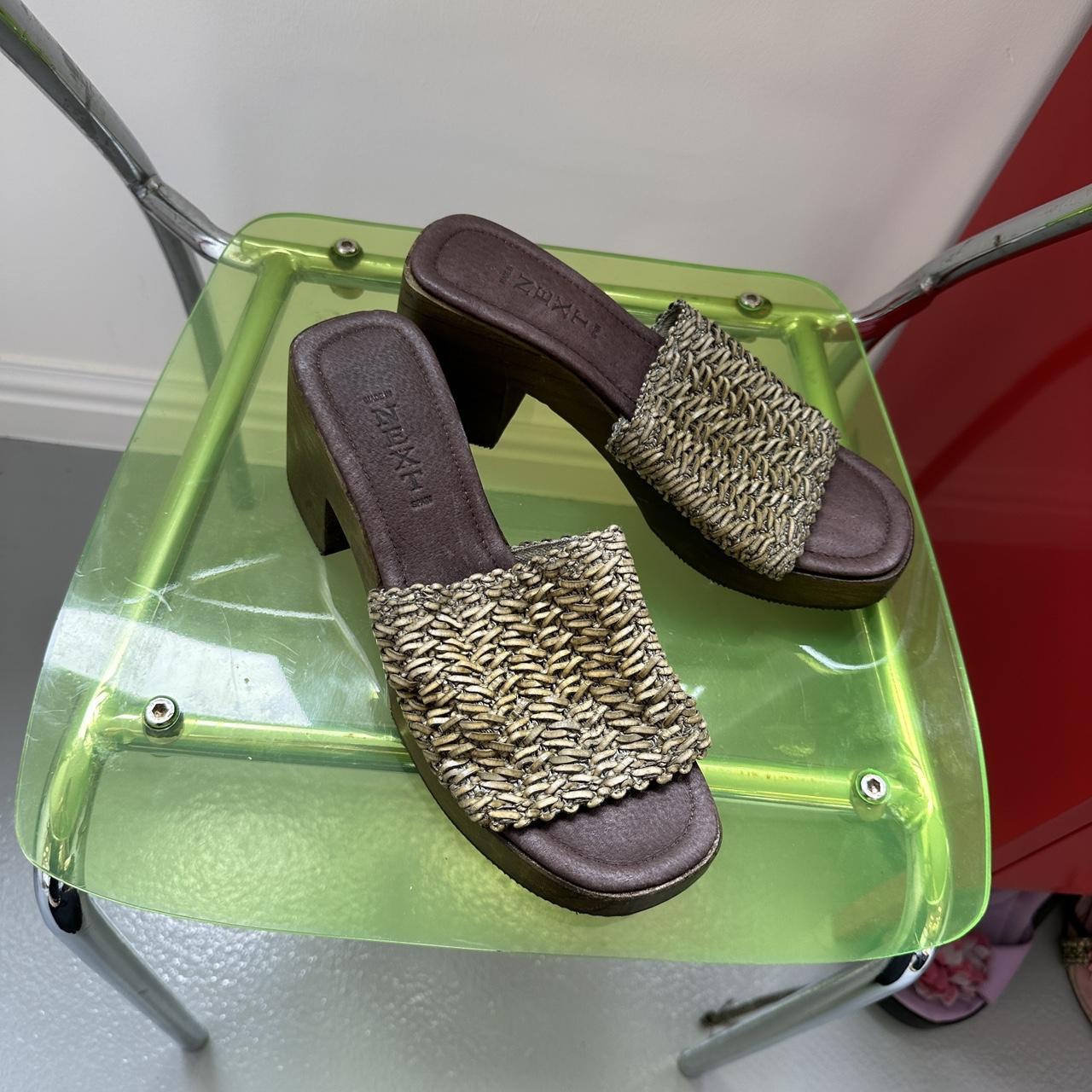 Vintage 90s/00s wooden platform sandals with wicker... Depop