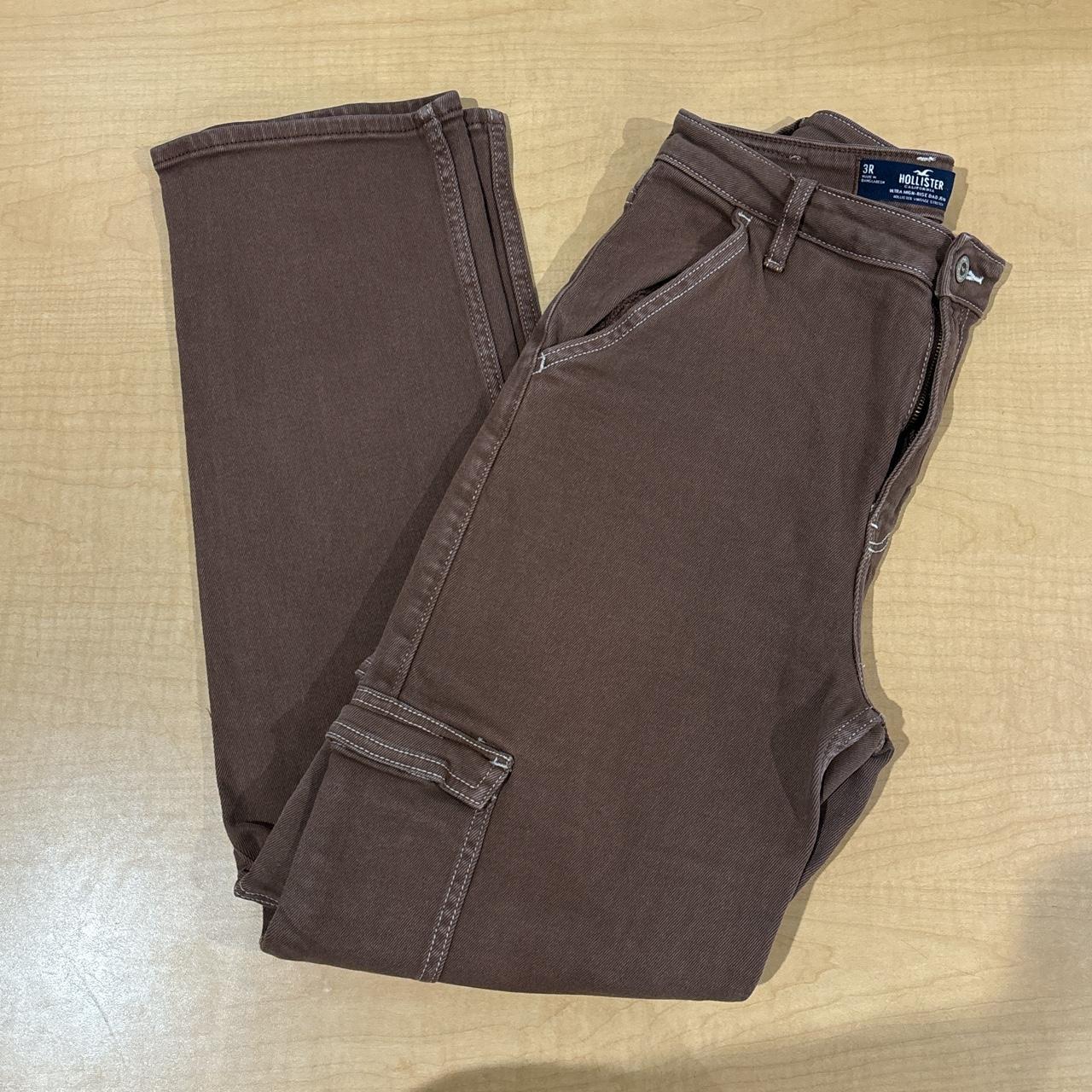 hollister brown cargo pants, ultra high-rise dad - Depop