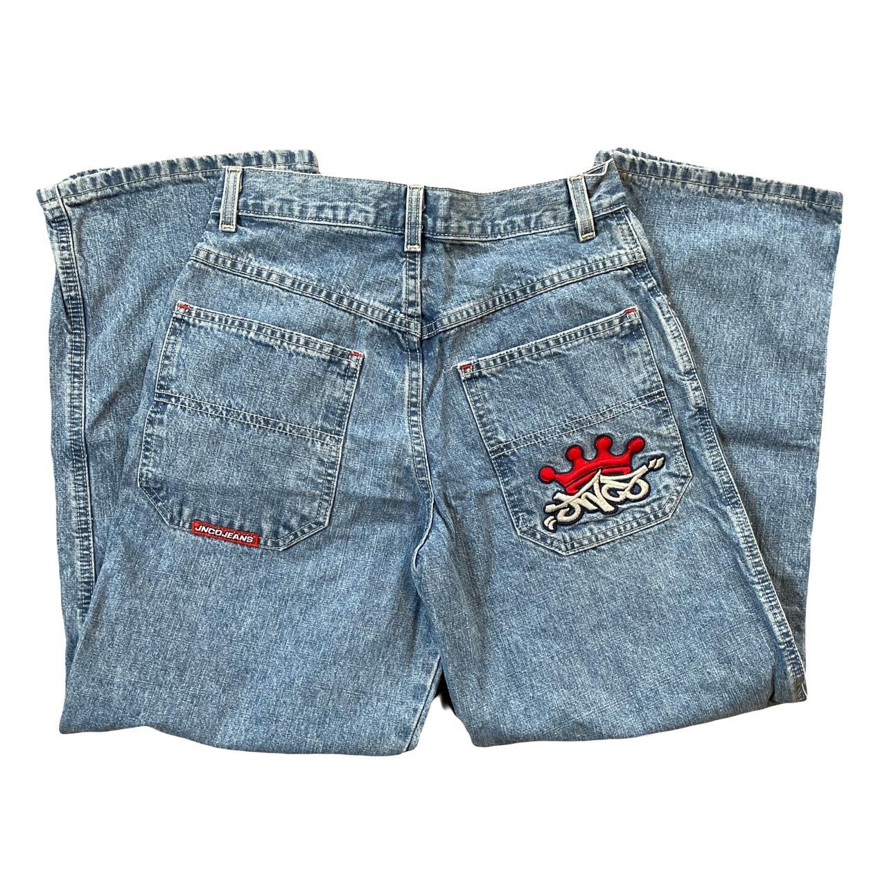 JNCO Women's Blue and Red Jeans | Depop