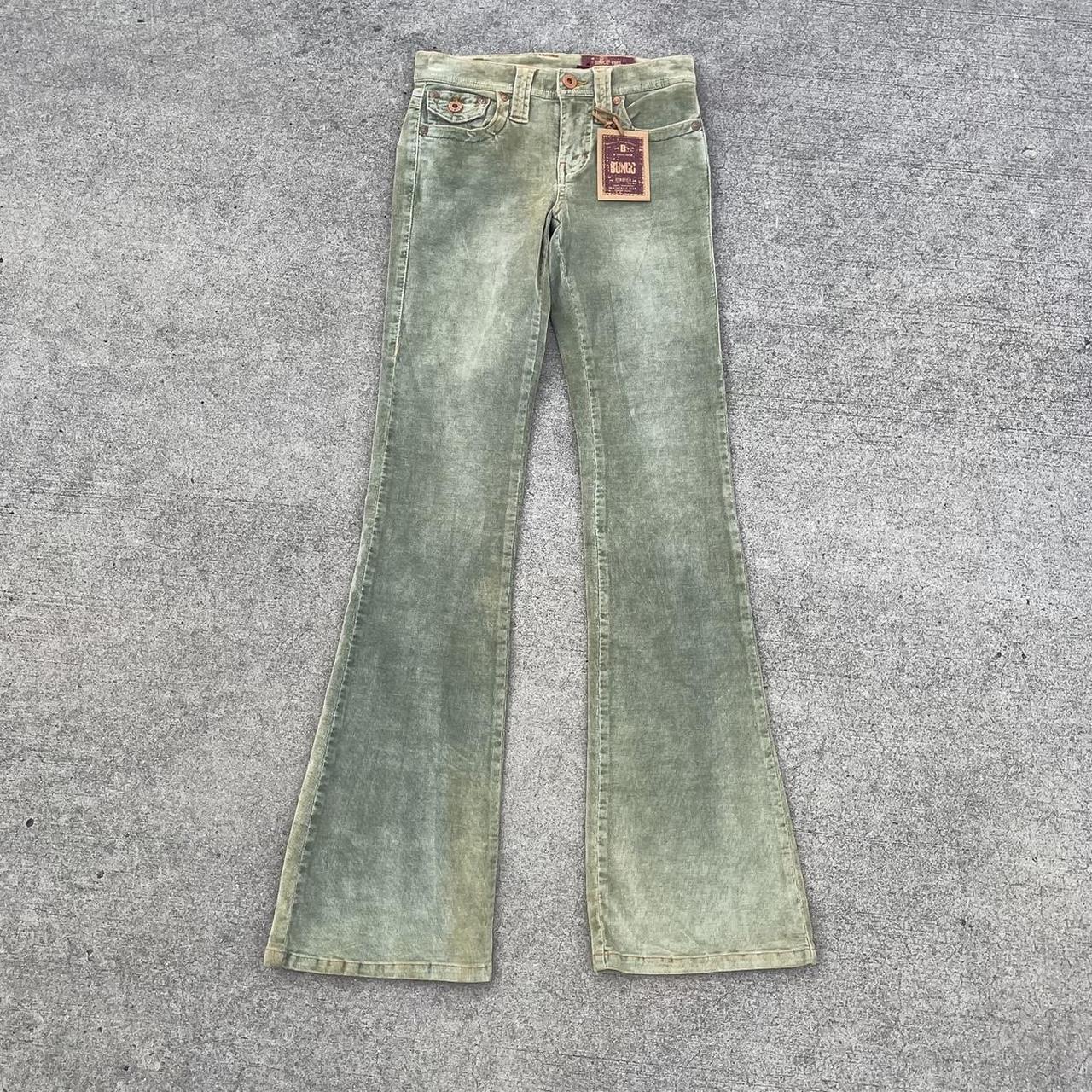 y2k low rise Bongo flared pants green stretchy... - Depop