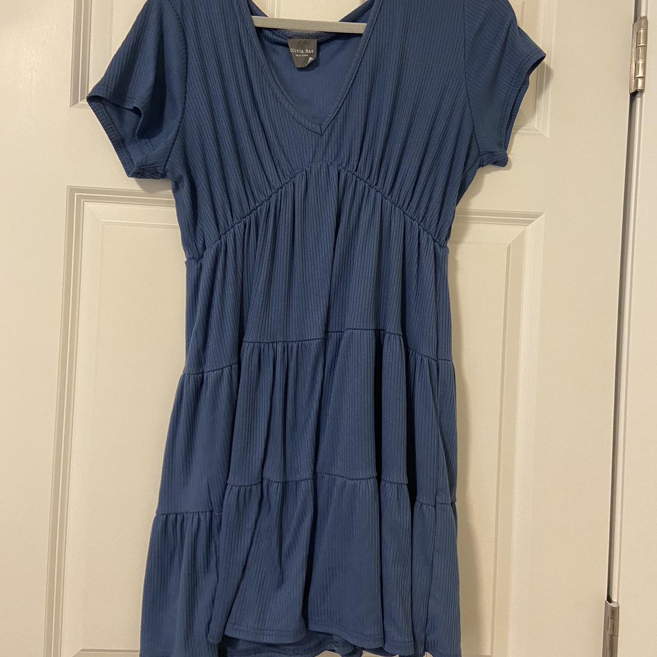 Blue babydoll dress with a V-neck and tiered bottom.... - Depop