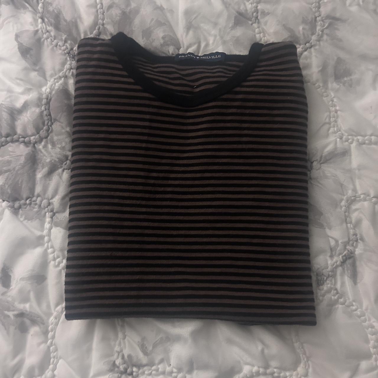 brandy melville striped shirt , has a little black... - Depop