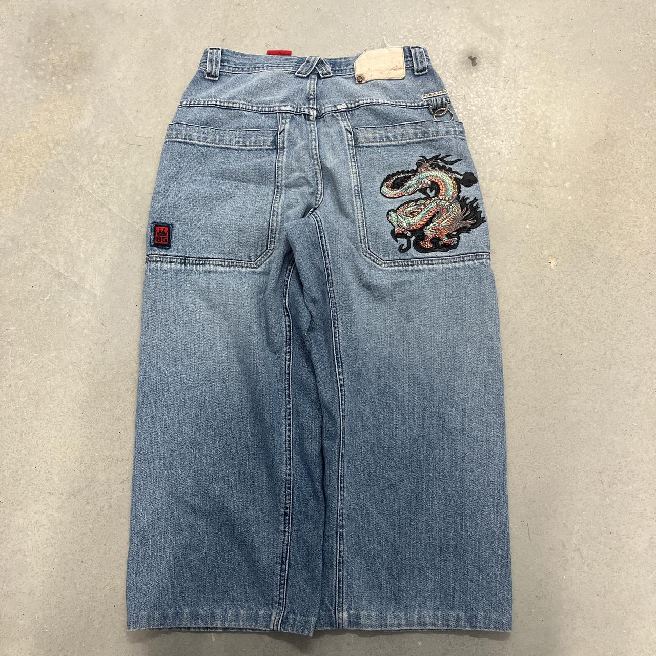 vintage embroidered dragon jncos measured... - Depop