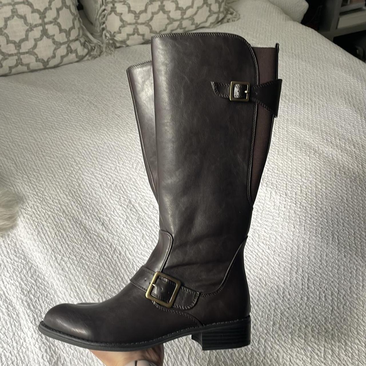 Brand new with tags brown leather boots near knee... Depop