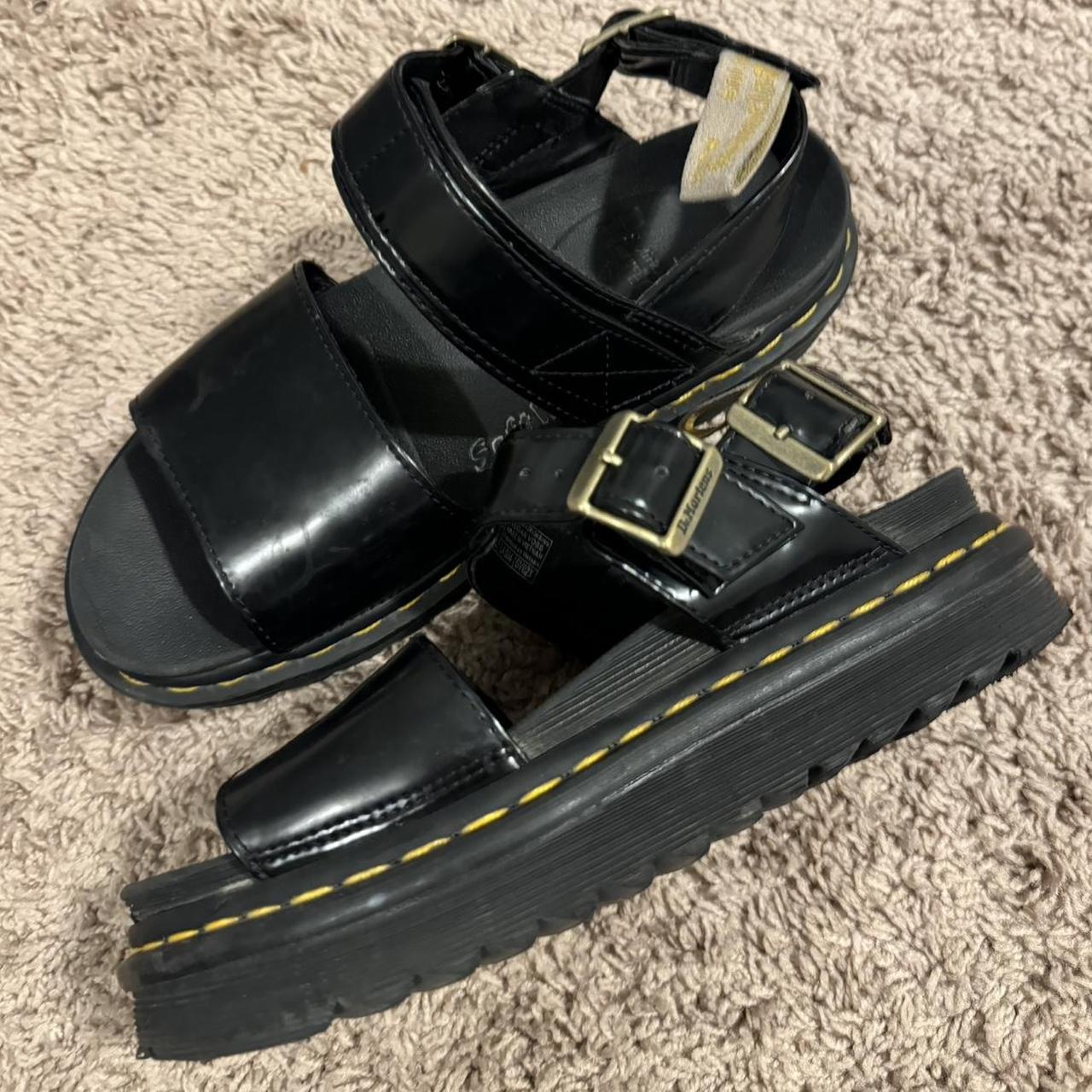 Dr. Martens black leather platform sandals with gold... - Depop