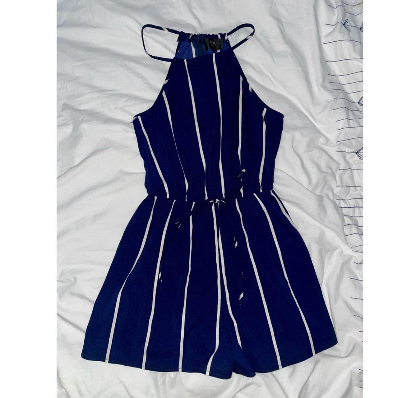 AX Paris navy blue and white striped playsuit
