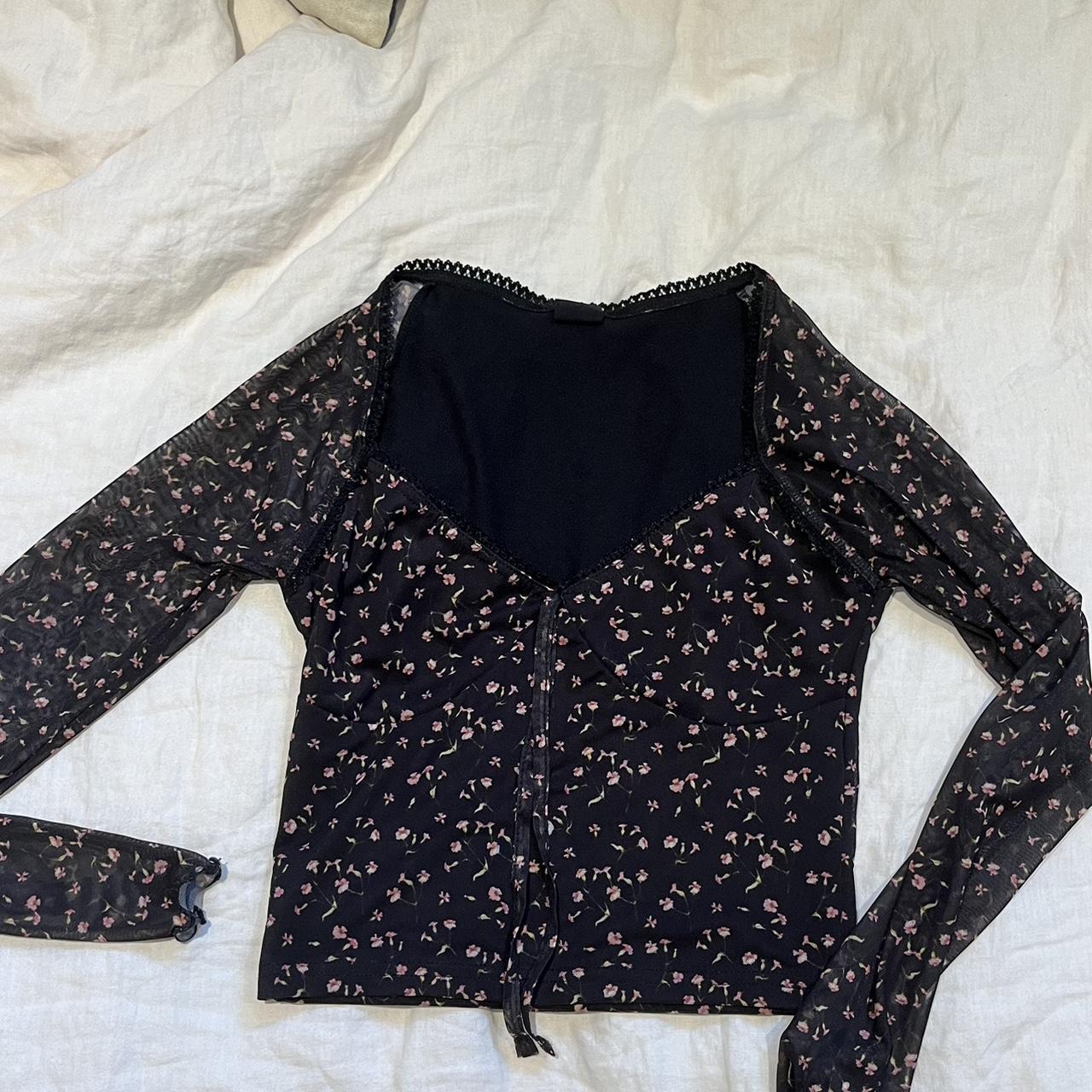 Urban outfitters Mesh top Mesh long sleeve Floral... - Depop