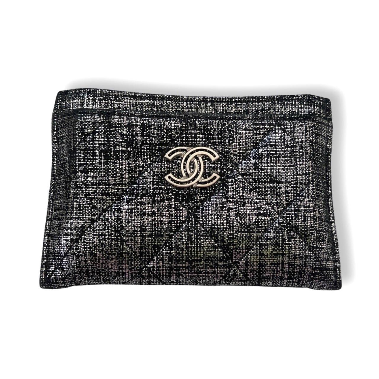 CHANEL Card Holder ID Wallet Metallic Gunmetal Quilted Leather