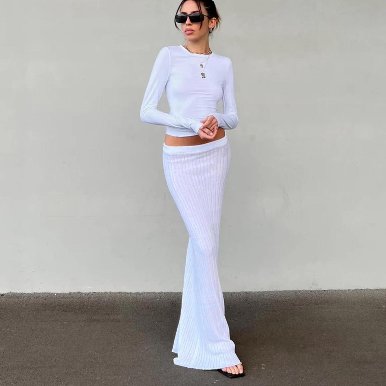 princess polly belle knit maxi skirt white Depop