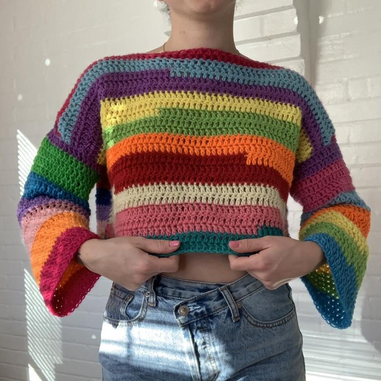 Handmade crochet scrap yarn pullover