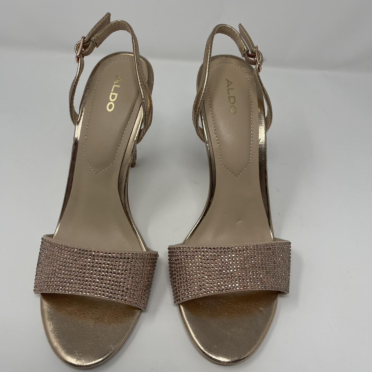 Aldo rose gold diamante sandals with heel - Depop