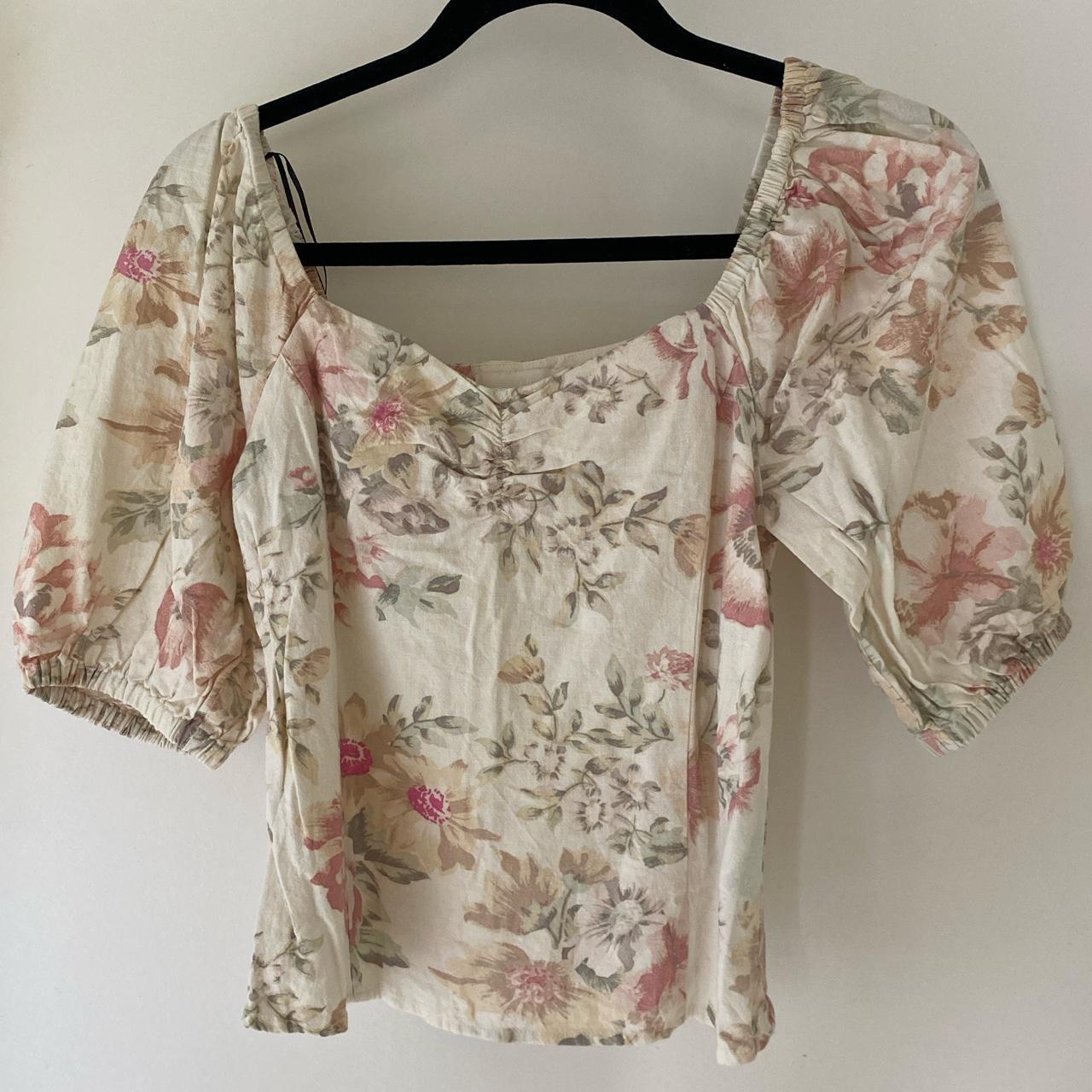 H m cottagecore top linen blend floral Depop