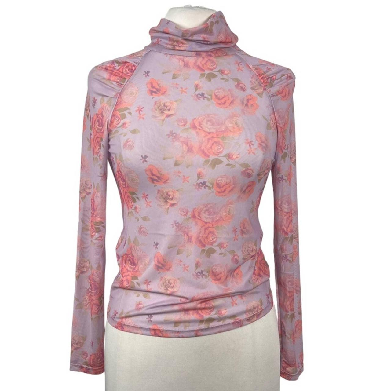 Barbiecore Twee Rose Floral Mesh Stovepipe Mock Depop