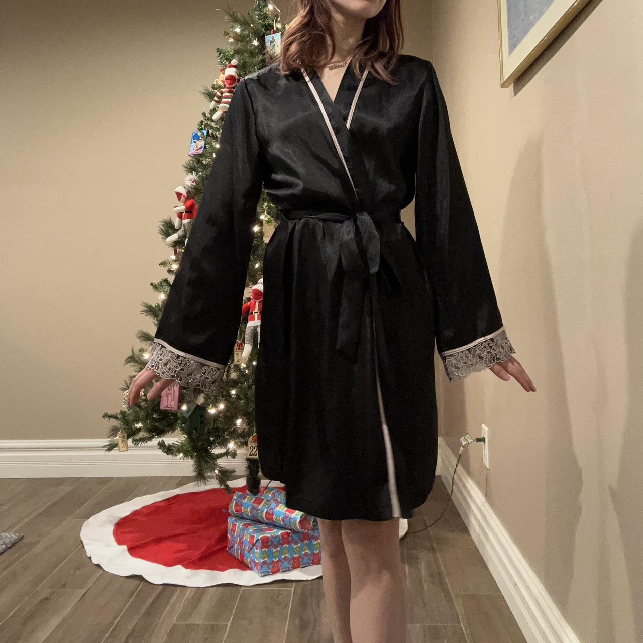 Black Silk Robe with beautiful lace Fits... Depop