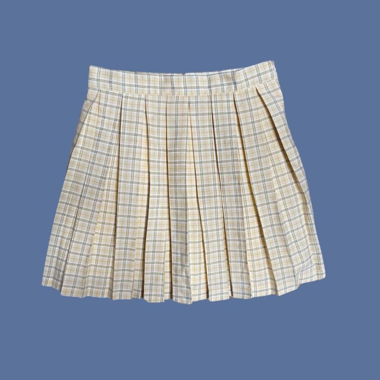 Pleated plaid mini skirt Adorable baby yellow, Depop