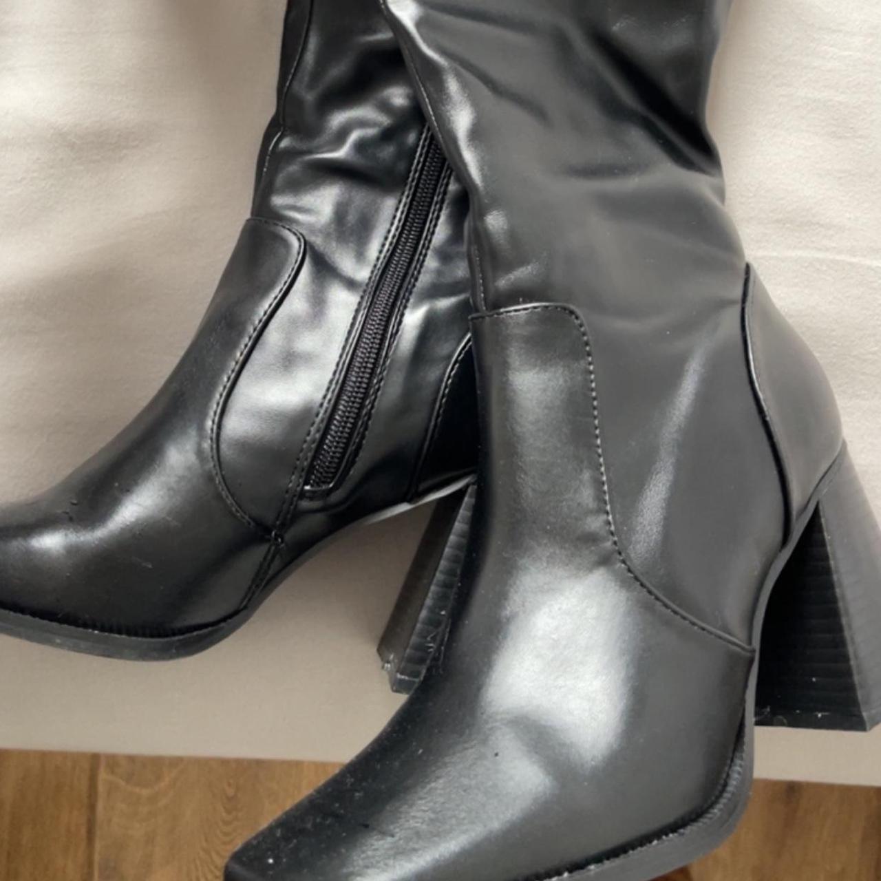 Knee high black leather boots Brand new worn once... - Depop