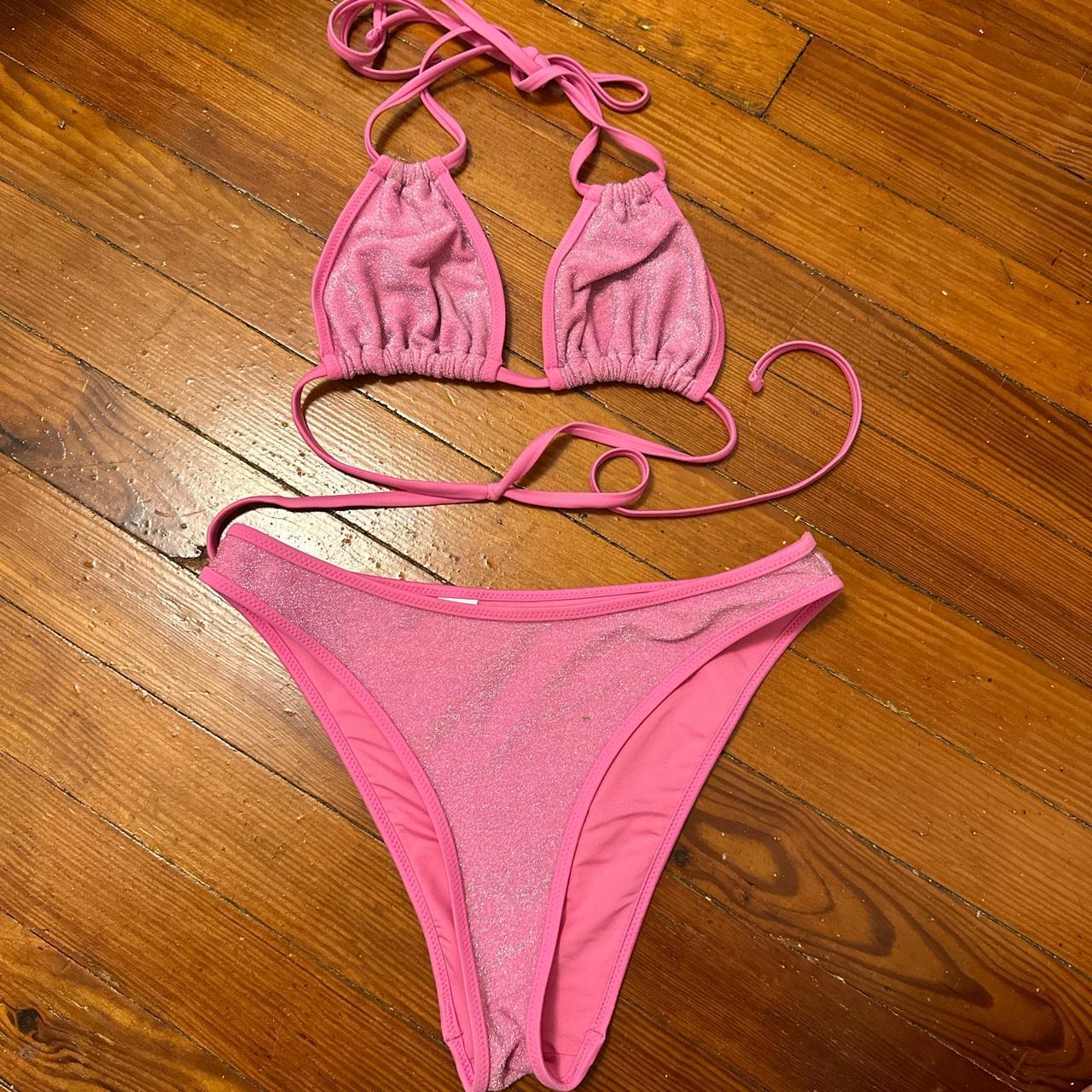 hot pink y2k glitter bikini set wore maybe once... - Depop