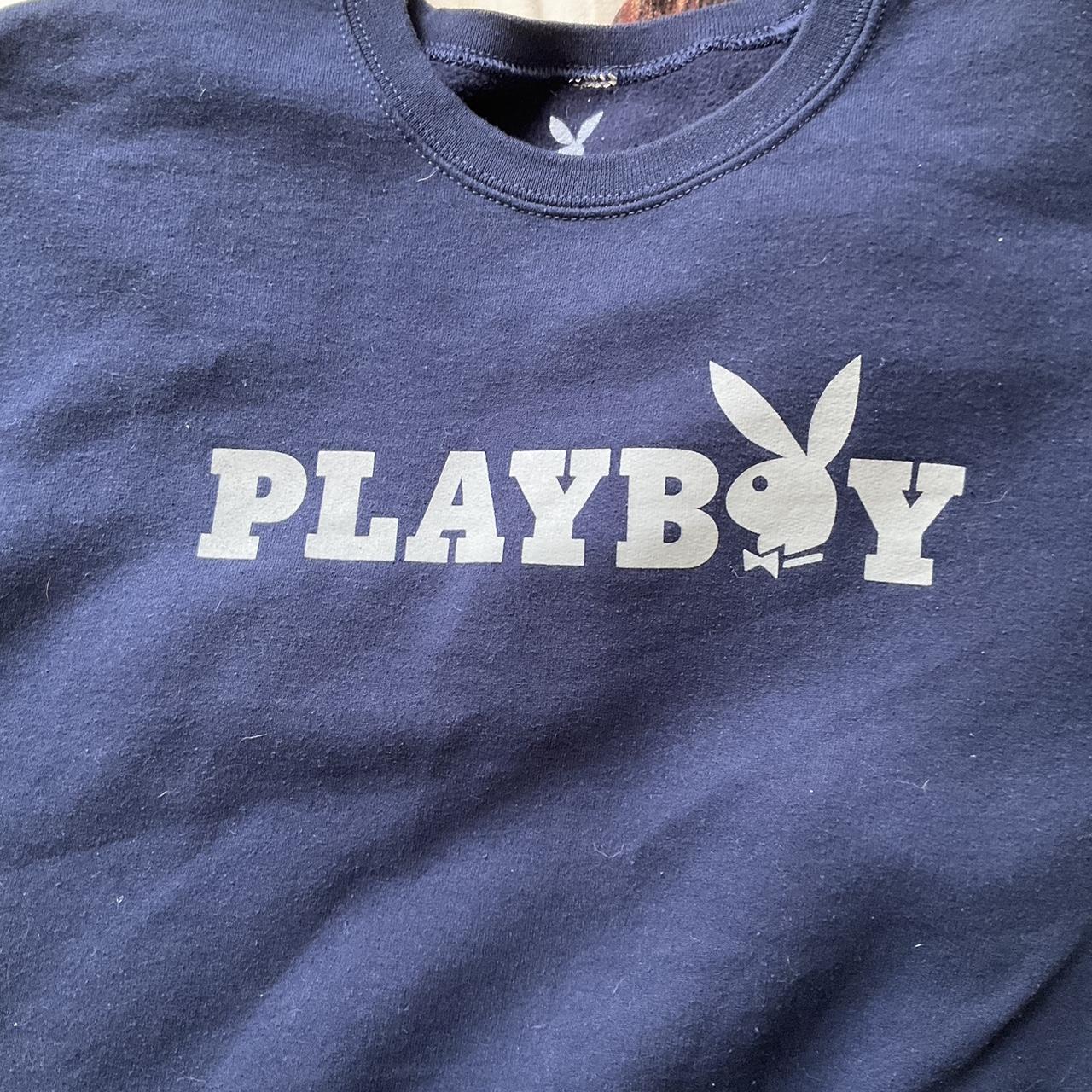 Playboy Women's Navy and White Hoodie Depop