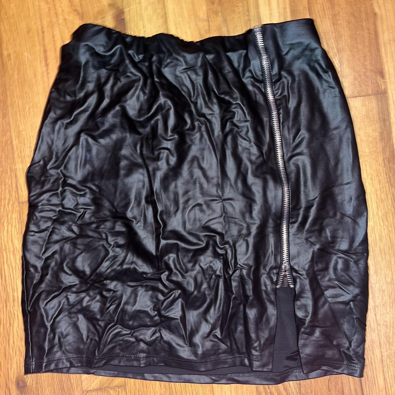 black mini faux leather skirt super cute on and not... - Depop