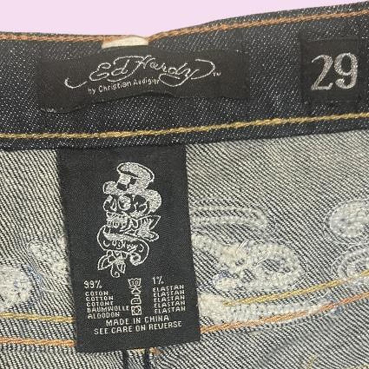 Ed Hardy Women's Navy and White Jeans | Depop