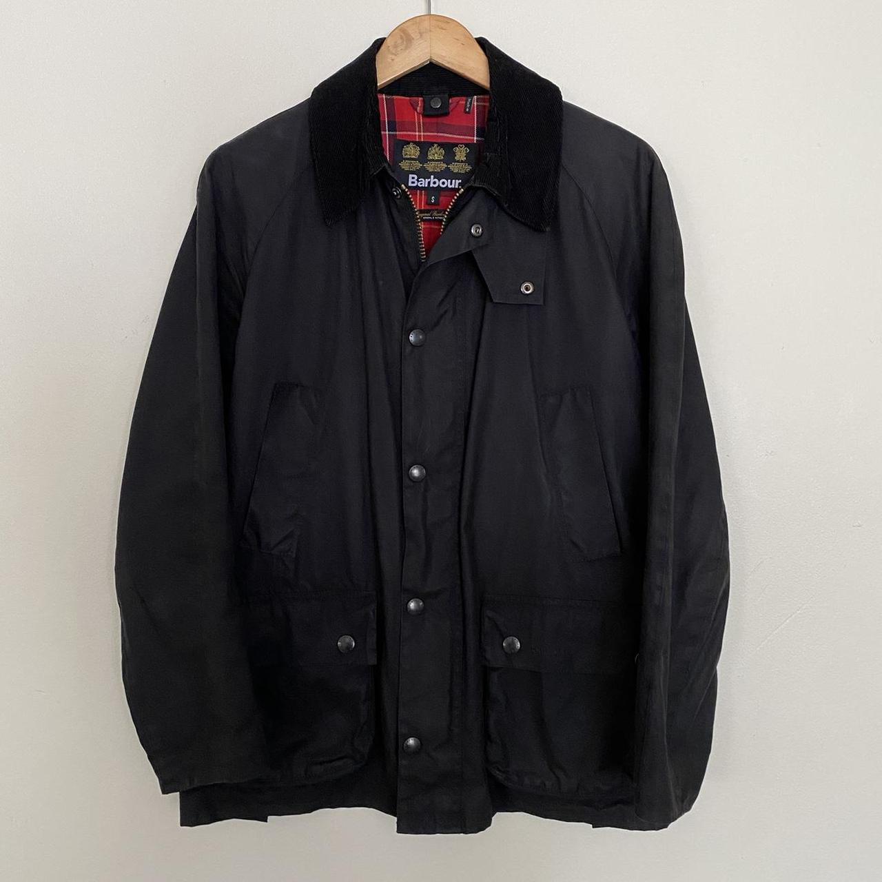 Barbour Wax Jacket Black w/ red plaid lining. Size... - Depop