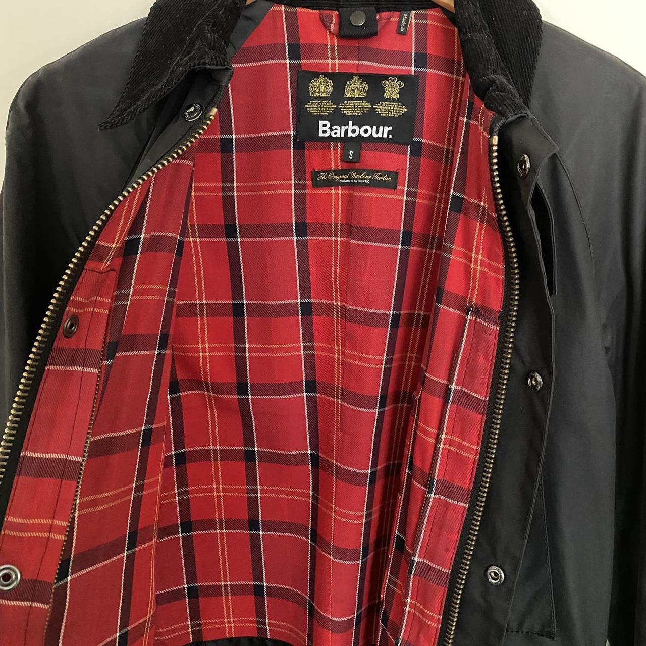 Barbour Wax Jacket Black w/ red plaid lining. Size... - Depop