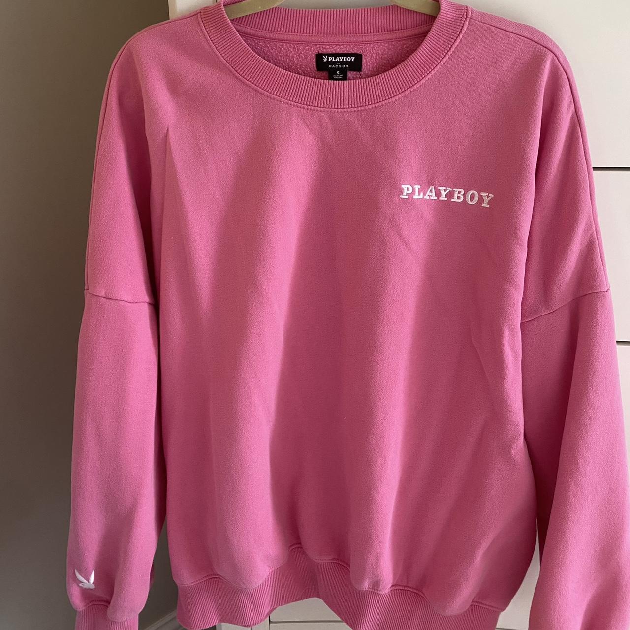 Hot pink playboy sweatshirt size small but fits... - Depop