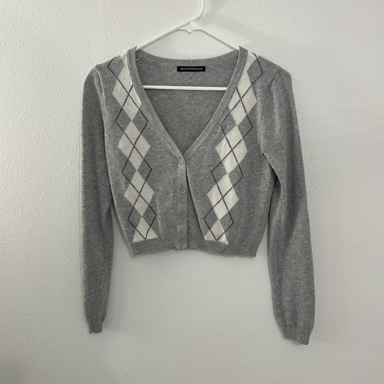 brandy melville gray argyle sweater! super cute and... Depop